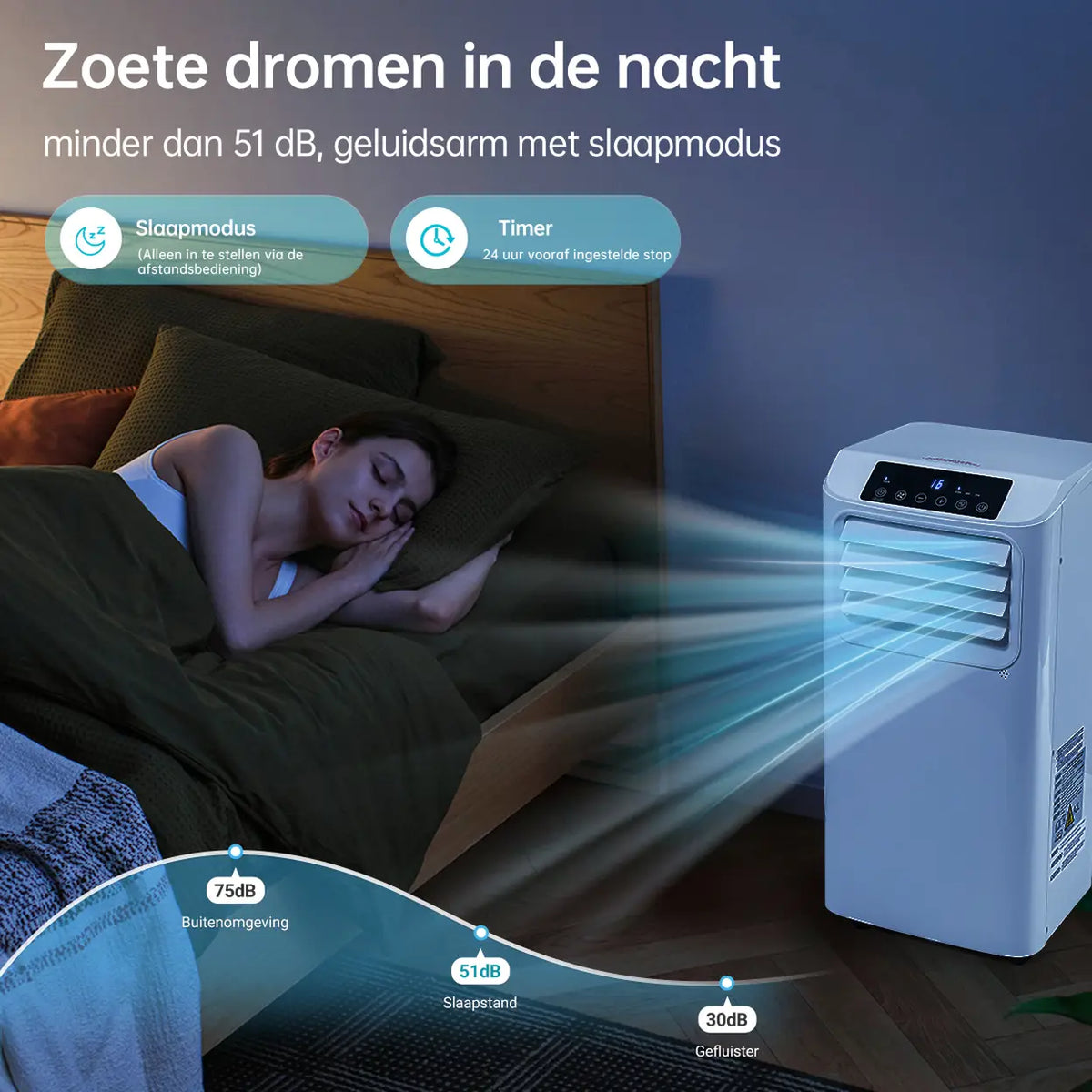 Climatiseur mobile Humhold 9 000 BTU - 3-en-1 : refroidissement, déshumidification et ventilation - jusqu'à 33 m²