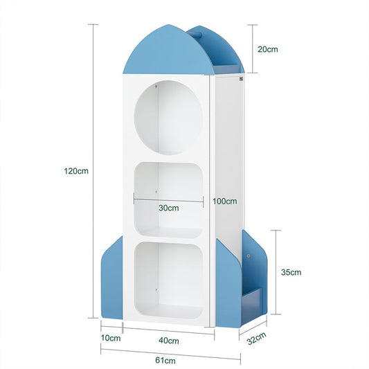 SoBuy KMB87-W Bibliothèque pour enfants en forme de fusée - 4 compartiments 2 étagères latérales - 61 x 32 x 120 cm - blanc