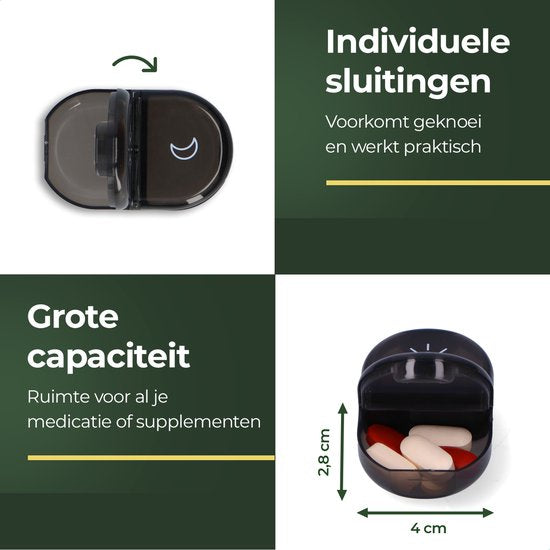 Boîte à pilules Gandria 7 jours - Boîte à pilules amovible - Boîte à médicaments avec 14 compartiments - Boîte à médicaments avec fermeture solide - 2 compartiments par jour - Noir