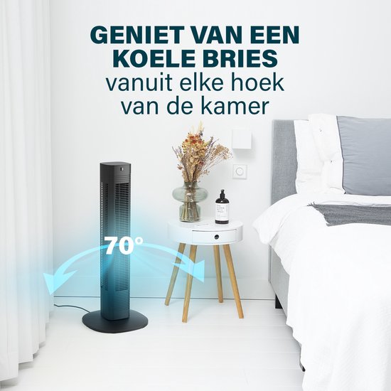 Ventilateur colonne intelligent 80 cm – Application et télécommande – Minuterie – Économe en énergie – Princess 358230 – Noir