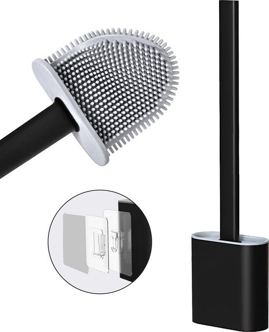 Roegaarden Brosse à WC avec support - Brosse à WC - Silicone - Autoportante et à suspendre - Noir