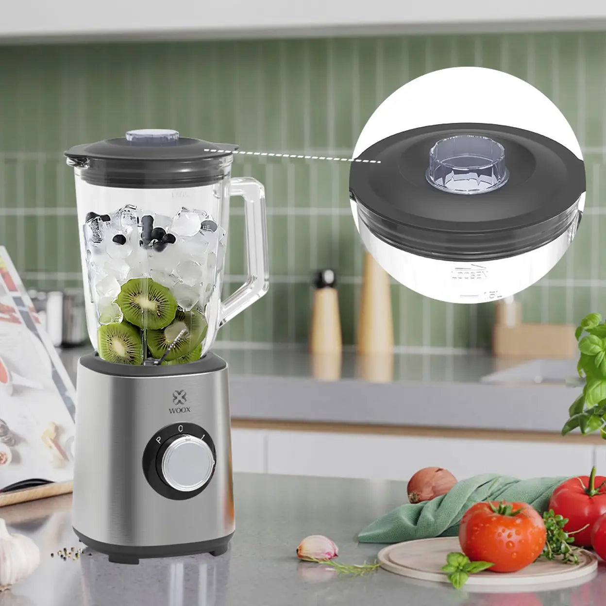 Mixeur Woox MX0198 - Argent - 1 000 W - 1,5 litre - Lame en acier inoxydable à 10 lames - 3 vitesses avec fonction « Pulse » - 20 x 20 x 38 cm