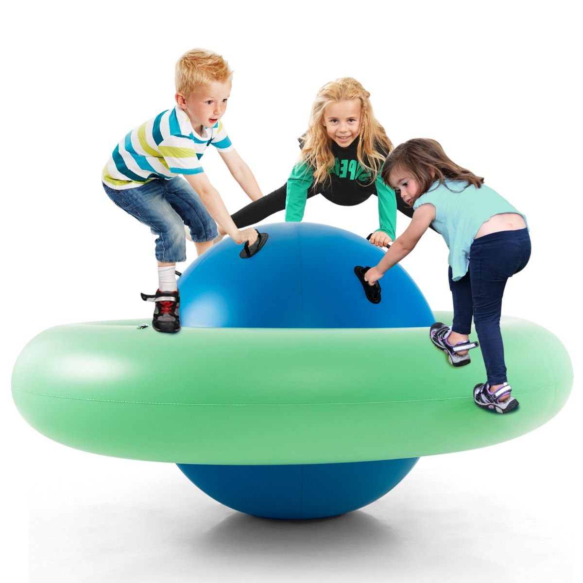Balle gonflable Coast pour enfants - avec 6 poignées - utilisable à l'intérieur comme à l'extérieur - bleue et verte