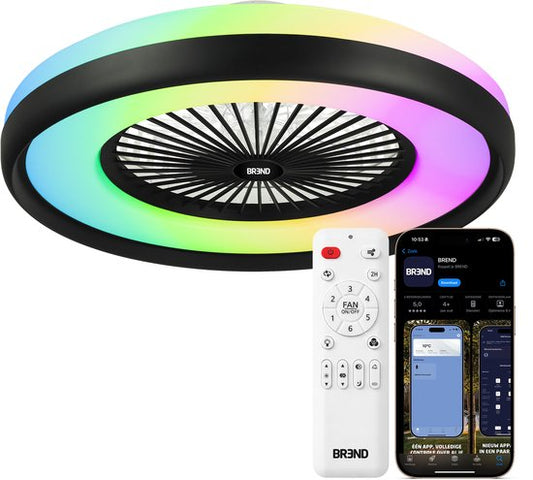 Plafonnier intelligent avec ventilateur – Ventilateur de plafond avec application et télécommande – 4 800 lumens – RGB – 6 vitesses – BREND BR-2253