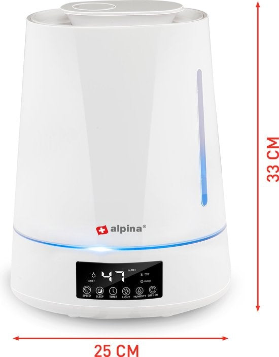 Humidificateur - Alpina - 4L - Diffuseur d'arômes avec minuterie - Télécommande - Blanc