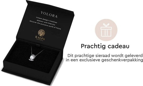 Yolora Collier femme avec pendentif - Perle et 52 cristaux Kalpa Camaka - Argent - Plaqué or blanc 18K - Collier femme argent - Bijoux - Coffret cadeau de luxe - Coffret cadeau - Coffret cadeau exclusif - Bel emballage cadeau