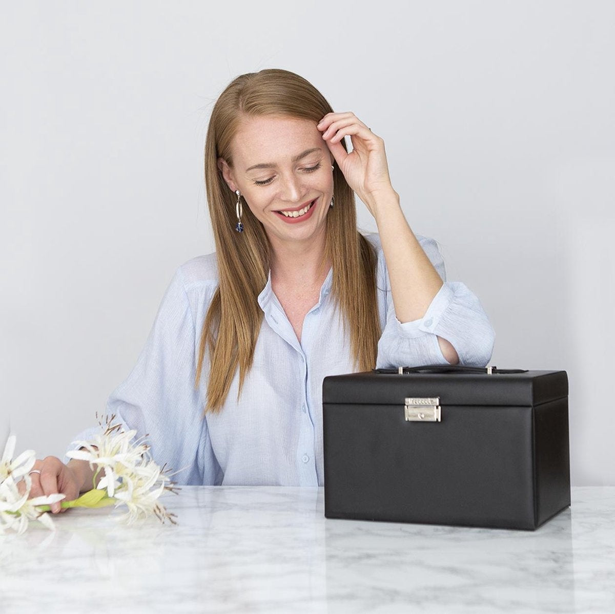 LifeGoods Boîte à bijoux XL - Boîte à bijoux - 20 compartiments - Noir/Beige