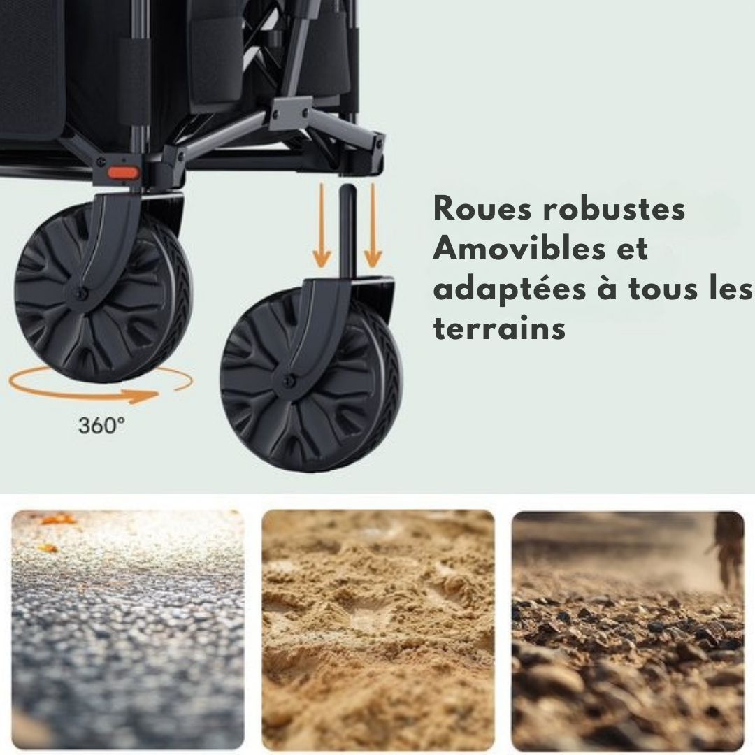 LifeGoods Wagon - Pliable - 100KG - 135L - Wagon pliable avec roues amovibles - Housse de protection - Noir