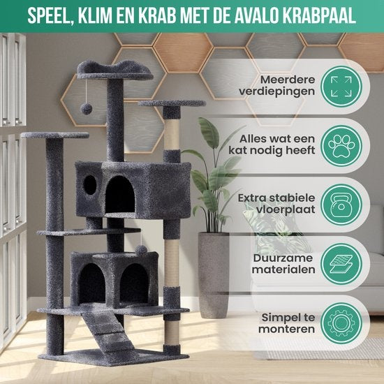 Avalo Griffoir pour chat à 7 niveaux - 137x50x50 CM - Gris foncé - Griffoir pour grands chats