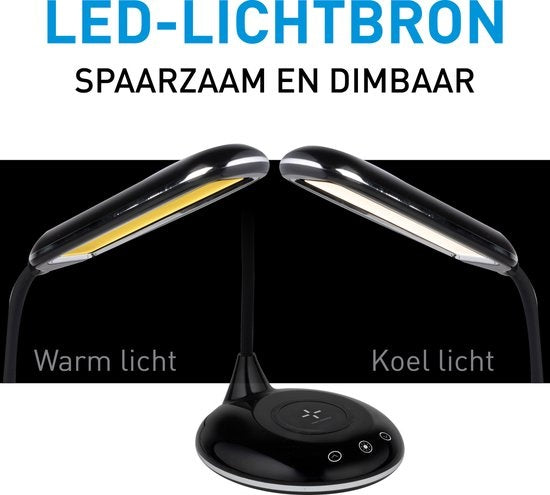 Grundig Lampe de bureau avec chargeur de téléphone - Sans fil - USB - LED - Flexible pliable - Noir