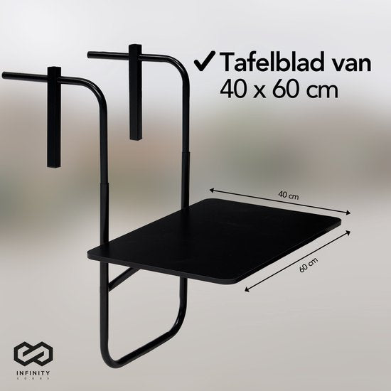 Infinity Goods Table de balcon - pliante - 40 x 60 CM - réglable - suspendue - noire