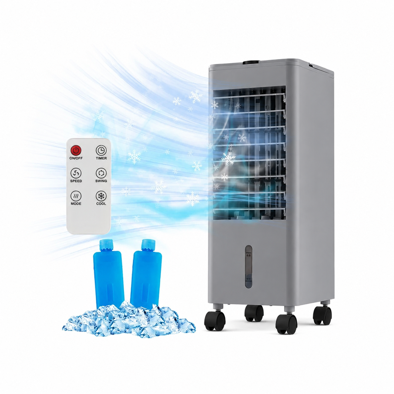 Climatiseur 3-en-1 Coast avec ventilateur et humidificateur - Réservoir d'eau de 2,8 L - Silencieux (44 dB) - 59 x 22 x 25,5 cm - Gris