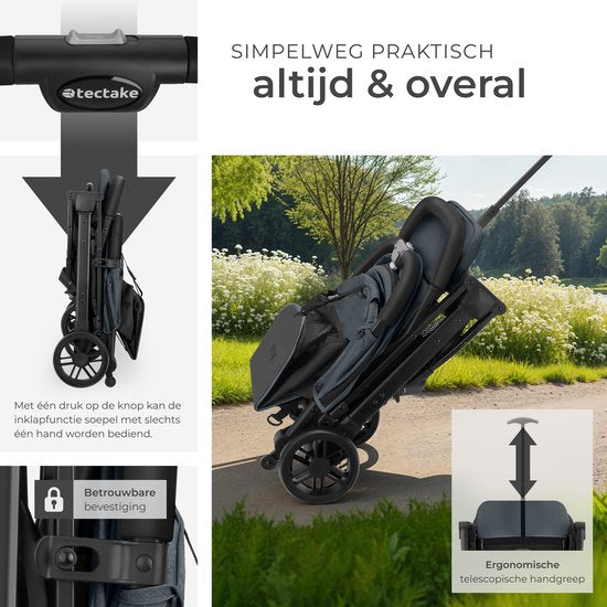 tectake® Buggy Pushchair Finn - Poussette pliante légère - Pliable et avec capote pliante - Protection solaire - Capacité de charge 15kg - Anthracite