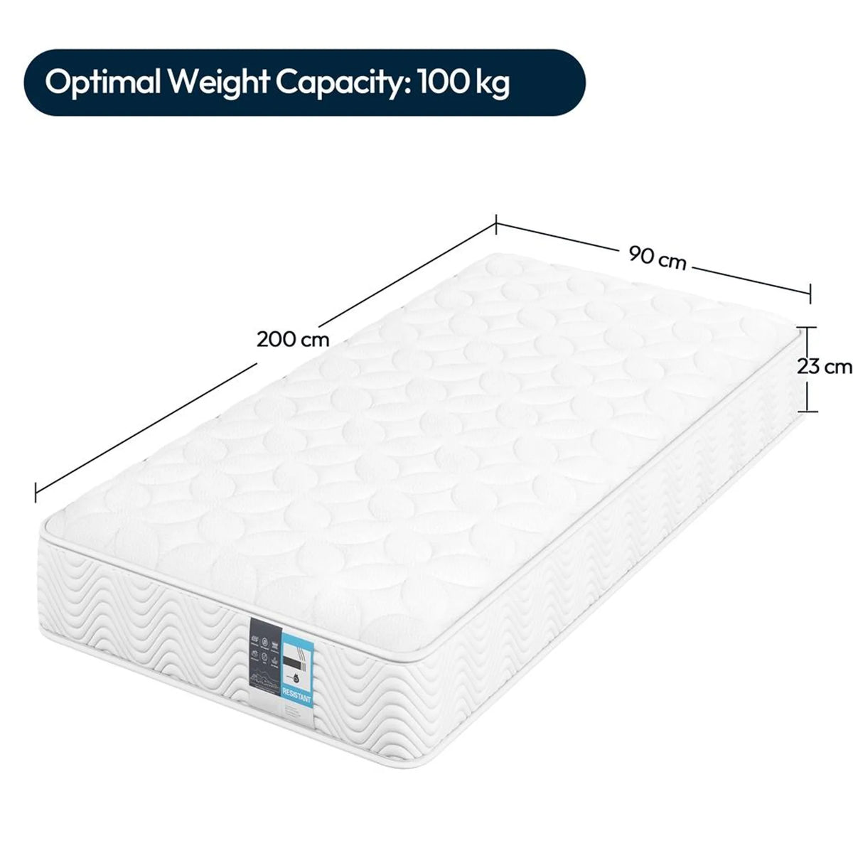 Matelas à ressorts ensachés Yaheetech 90 x 200 cm - 7 zones de confort - Blanc - Degré de fermeté H3