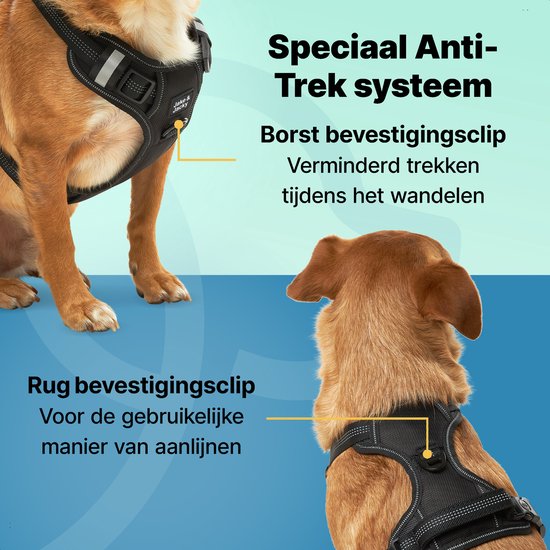 Harnais pour chien Jake et Jacky - Harnais anti-traction - Harnais pour chien - Harnais Y pour chien - Réfléchissant - Noir - Taille S