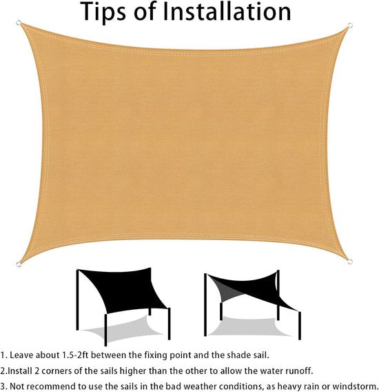 Voile d'ombrage rectangulaire - Protection UV - 1 pièce - Sable - 2x3m