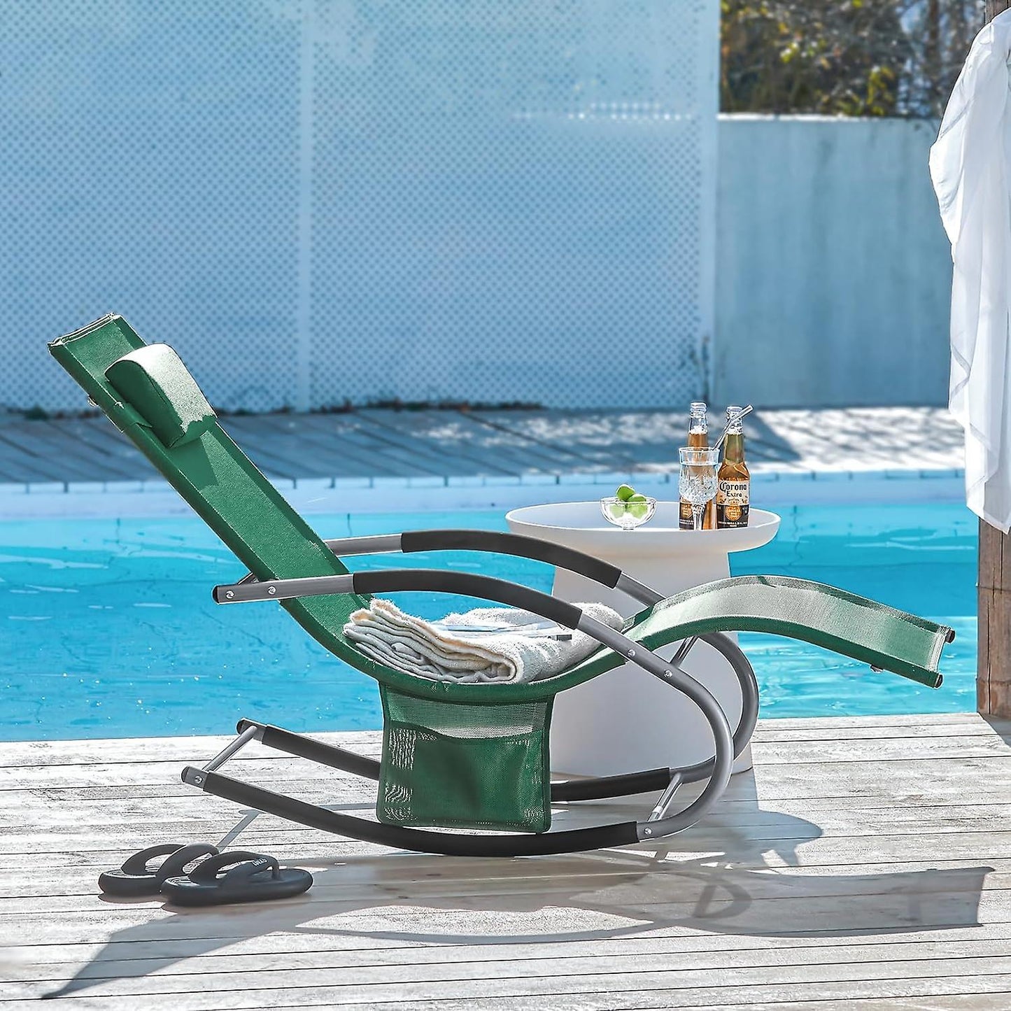 SoBuy - Chaise longue à bascule - Vert foncé - 150x63x83 cm