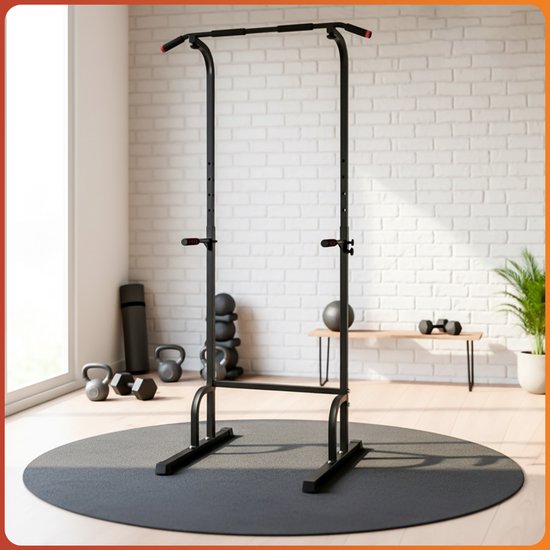 Fitby Pull Up Station - Station de musculation - Barre de traction - Station de dips - Barre de traction - Salle de sport à domicile - Fitness - Hauteur réglable - Noir