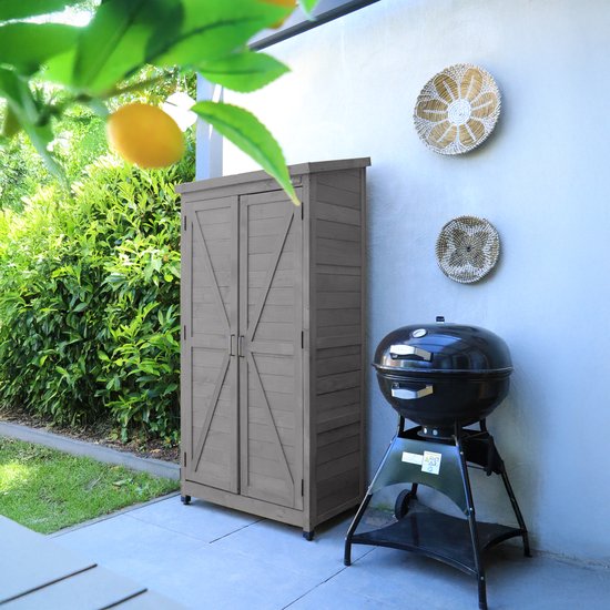Armoire de rangement en bois AXI Hugo, gris chaud - Armoire de jardin avec toit galvanisé - 3 étagères et un fond - Bois certifié FSC - Fermeture magnétique - 85 x 52 x 174 cm