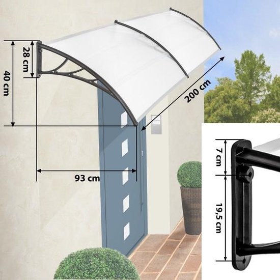 tectake® - auvent de porte - auvent de porte d'abri - polycarbonate - largeur 300 cm - 401267