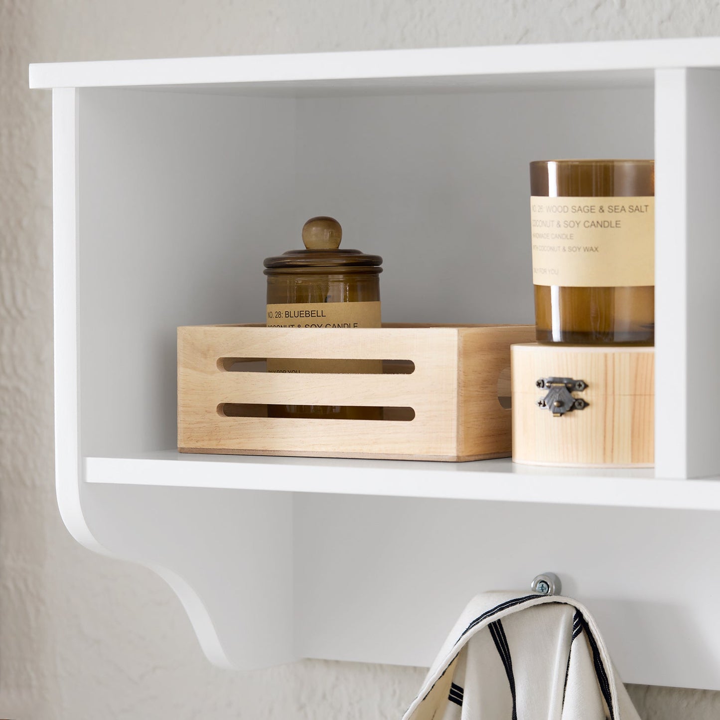 SoBuy Porte-manteaux mural - avec 3 compartiments et crochets - max 21 kg - 100 x 20 x 30 cm - blanc