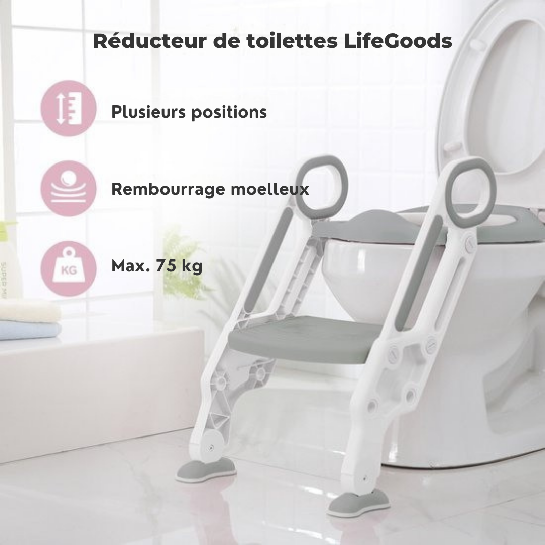 Réducteur de toilettes LifeGoods - Pot pour enfant - 2 à 7 ans - Gris/Blanc