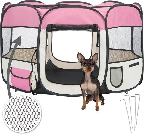 Tectake Opvouwbare Puppyren - Roze - 125 x 125 x 64 cm - Incl. Draagtas