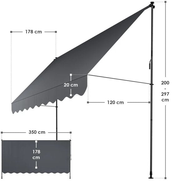Auvent à pinces Kapstadt - 350x120 cm - Gris
