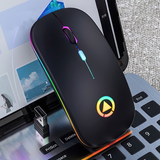 Techvavo® Wireless Mouse Laptop - Souris d'ordinateur - Souris rechargeable - Eclairage LED - Souris sans fil silencieuse - Convient pour les jeux - Noir