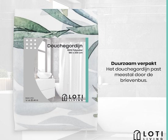 Loti Living Rideau de douche anti-moisissure - Plante suspendue - Anneaux inclus - Imperméable - Polyester - Rideau de douche 180x200 cm