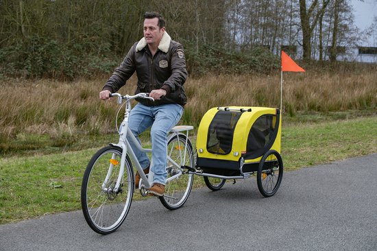 Dunlop Dog Bicycle Trailer - Remorque pour chiens jusqu'à 40 KG - Bagages pour remorque de vélo - Remorque de vélo avec réflecteurs et housse de pluie réglable - Remorque de vélo pour chiens - Remorque pour chiens - Jaune
