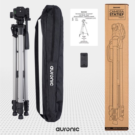 Auronic Trépied - Appareil photo - Téléphone - Iphone - Trépied avec support pour smartphone - Gris argenté