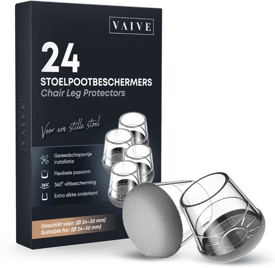 Protège-pieds de chaise Vaive ronds avec feutre – 24 pièces – Embouts pour pieds de chaise Ø 24-30 mm – Protection de sol pour chaises - Gris