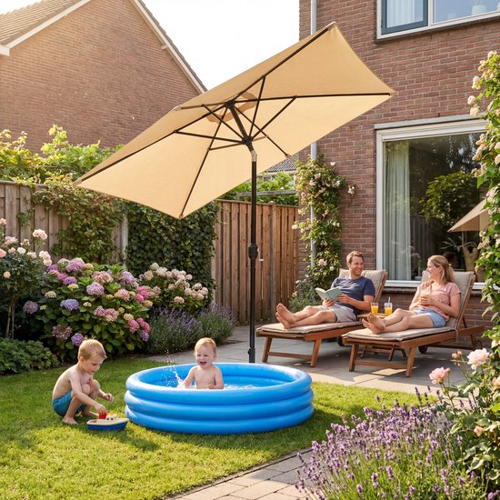 Parasol à mât Tristar - Carré - 200 x 200 cm - Balcon et jardin - Inclinable - Housse de protection incluse - PA-7902 - Beige