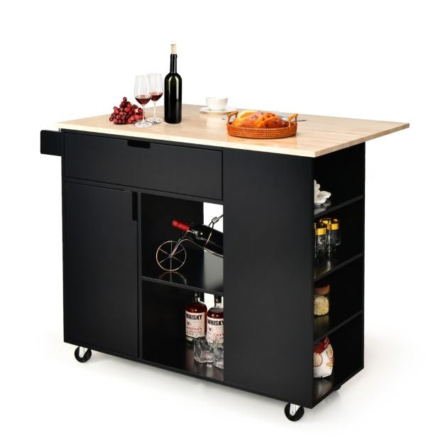 Coast Kitchen trolley chariot de service sur roulettes - Chariot pour îlot de cuisine - 124 x 43 x 92 cm - Noir