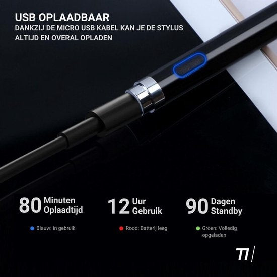 Stylet - Tikkens - 2 en - Stylo tablette - Stylet pour tablette, téléphones - Compatible Apple et Android - Noir