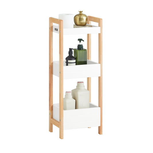 SoBuy Armoire de toilette 3 compartiments - 28x74x20 cm - Bois/Blanc