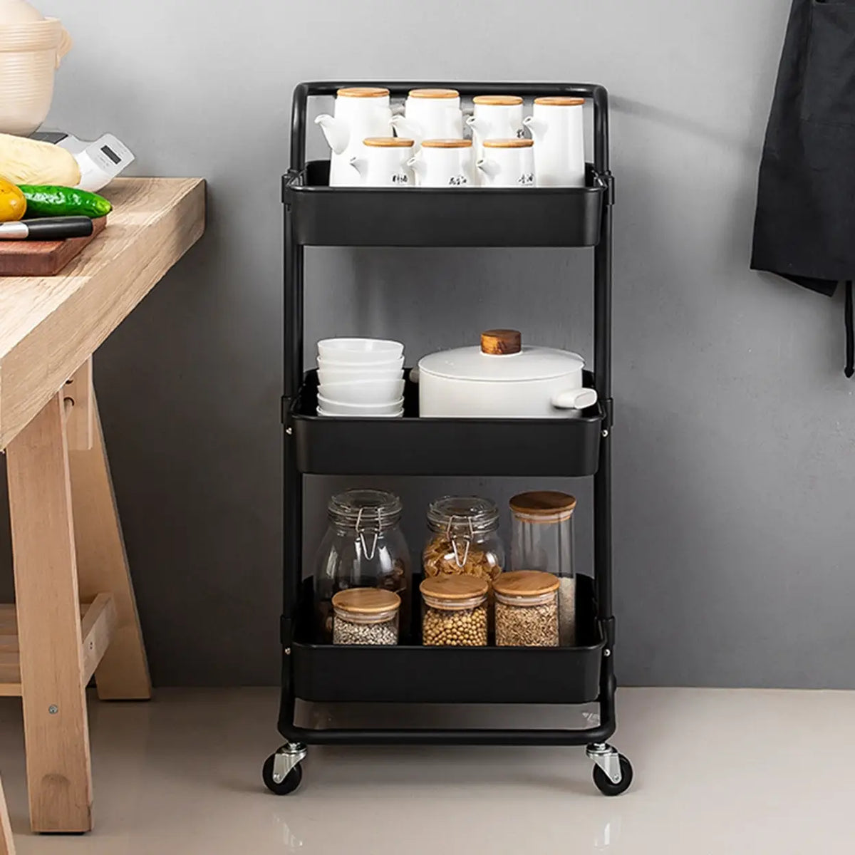 Étagère de rangement Maxcook à 3 niveaux - Étagère de cuisine - Noir
