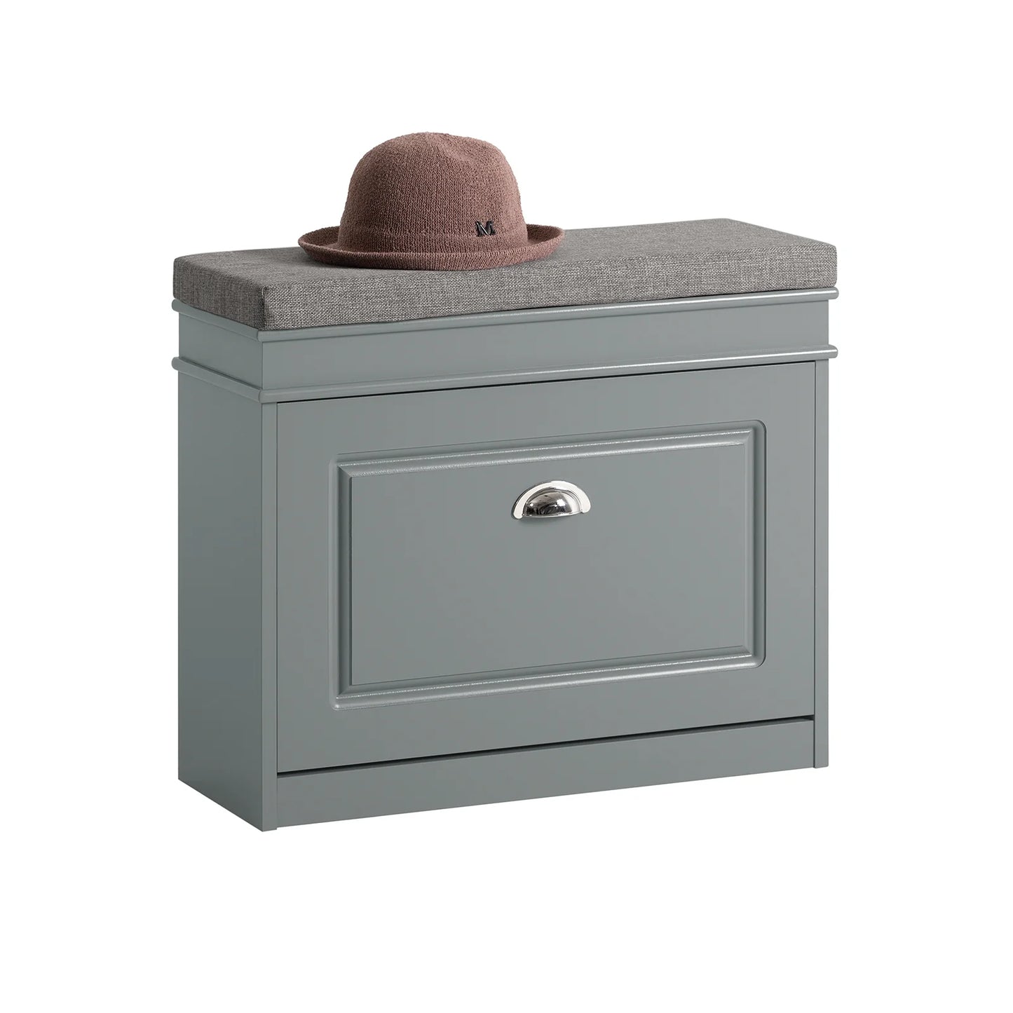 SoBuy FSR82-K-HG Banc d'entrée gris avec porte battante et coussin d'assise – Espace de rangement pour chaussures 60 × 24 × 51 cm