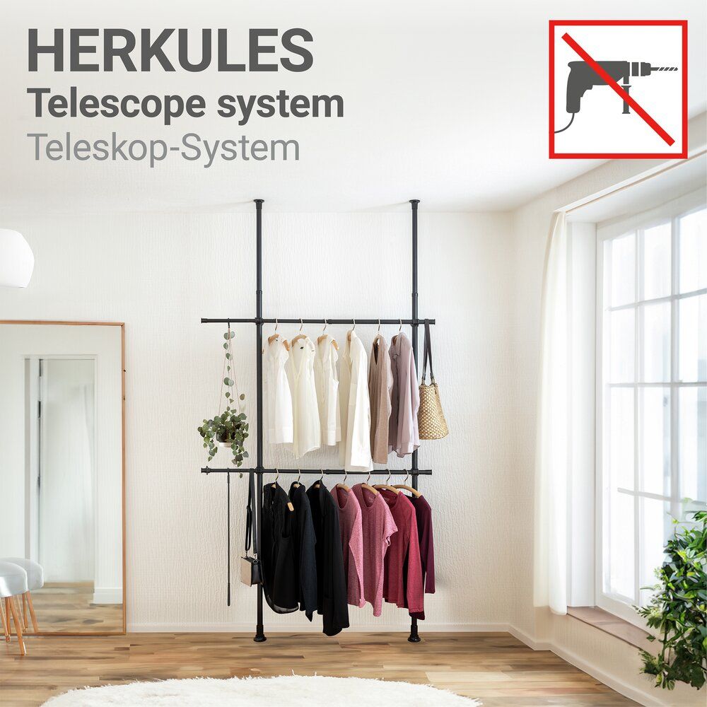 Tringles à vêtements WENKO Herkules noires - 2 pièces - Réglables de 75 à 120 cm