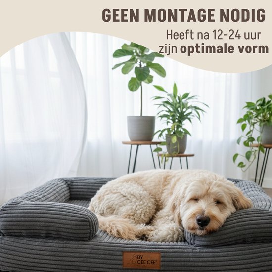 By Cee Cee Panier orthopédique pour chien - Coussin orthopédique pour chien - Lit pour chien - Tissu côtelé - Pour chiens de taille moyenne - Gris - 108x81cm - Luca