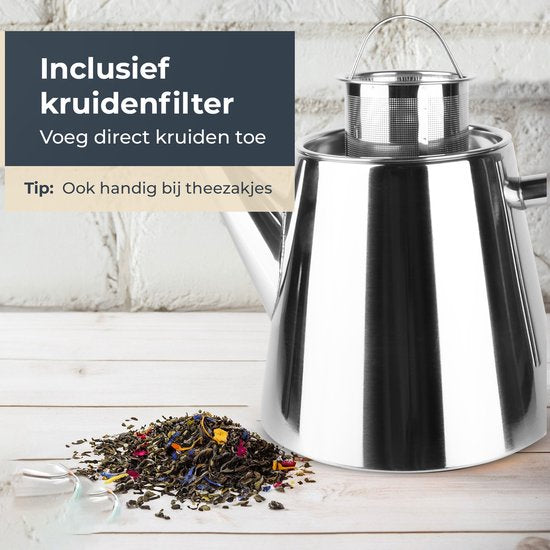 Théière Castagnola avec filtre - Théière à double paroi - Thermos en acier inoxydable - Pichet isotherme 1 L - acier inoxydable - Silver