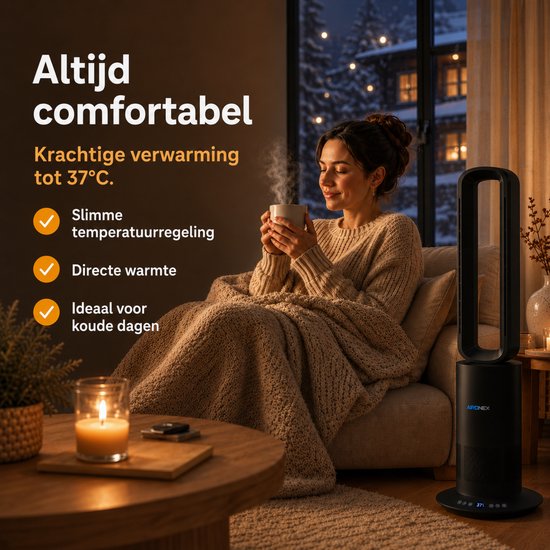 Ventilateur sans fil Aironex noir - Refroidisseur d'air économe en énergie - Refroidisseur d'air avec fonction rotative - Chauffage et refroidissement en un seul appareil - Ventilateurs - Ventilateur de table - Ventilateur sur pied
