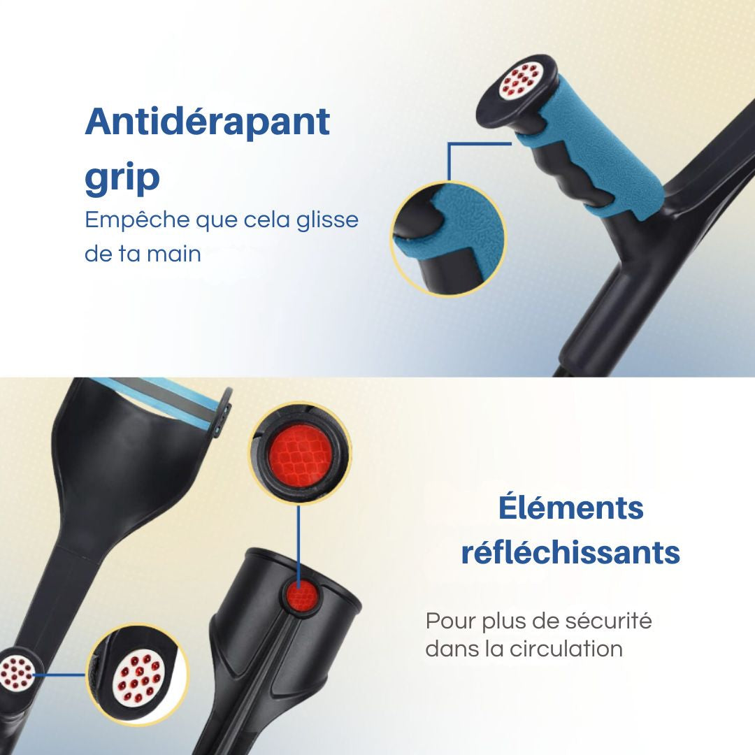 Ensemble de béquilles de marche et de coude SafeLife® - 2 pièces - Hauteur réglable - Design ergonomique - Stable et léger - Aluminium noir et plastique