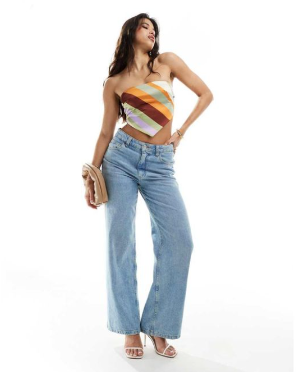ASOS DESIGN - Top bandeau en satin extensible à nouer dans le dos en multicolore - EU 36