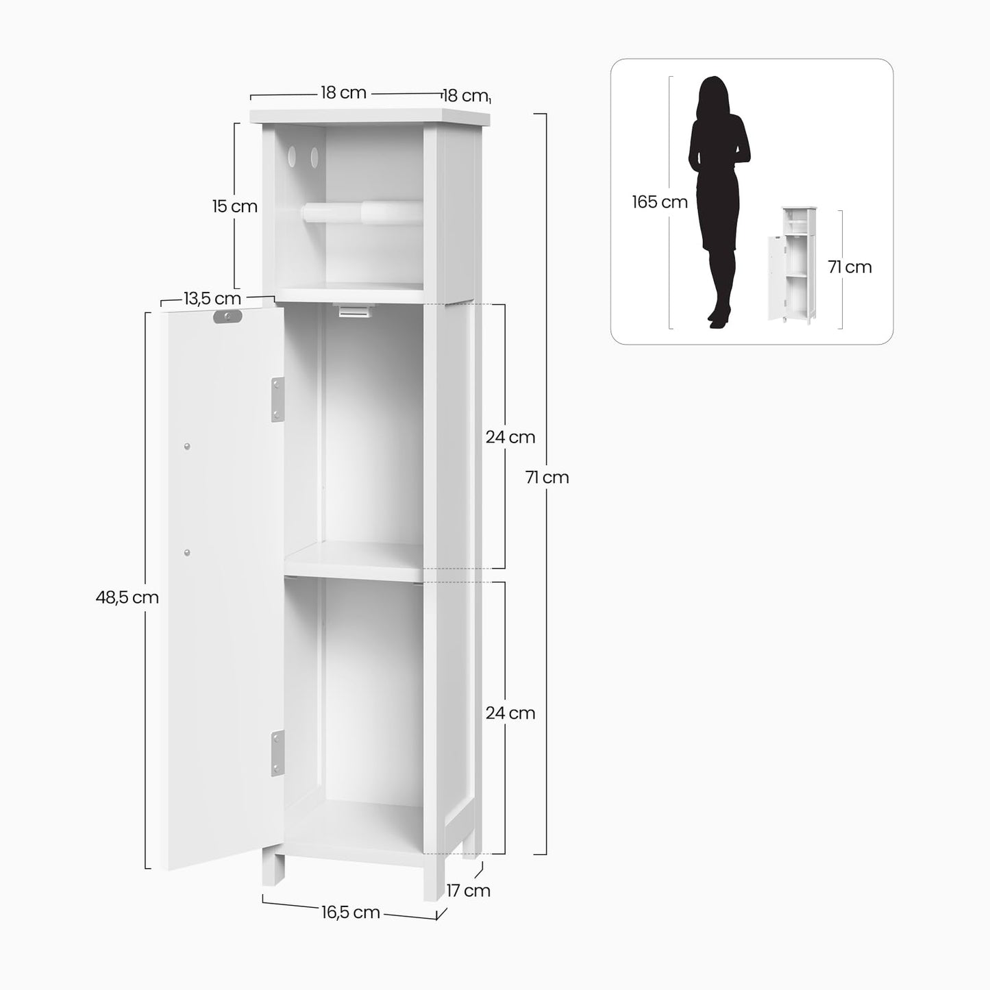 EUGAD 0229WY meuble de salle de bains pour WC - étroit, blanc - étagère réglable et porte-papier toilette