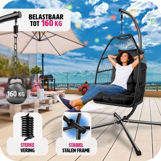tectake® - Chaise suspendue Ariane avec support et coussins 160kg - noir - 404981