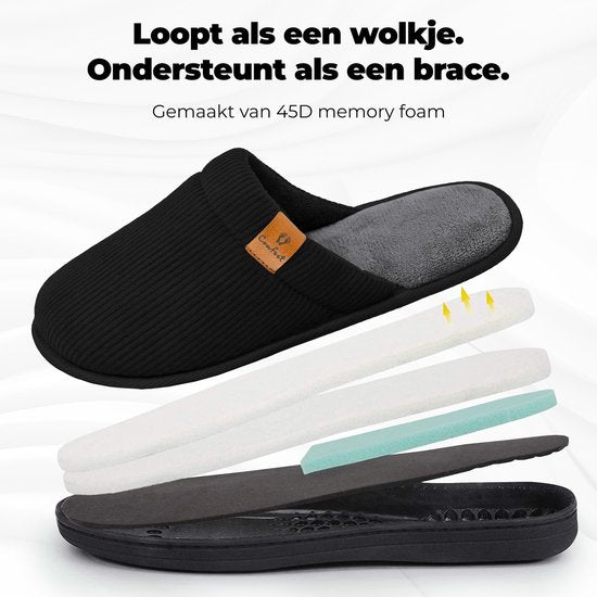 Chaussons Hommes - Chaussons - Taille 40/41 - Noir - Velours côtelé - Antidérapant - Comfeet