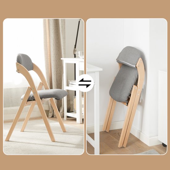 SoBuy Set of 2 Folding Chair, Office Chair with Upholstered Seat Cushion, Dining Chair, Nature/Grey, 47.5x77x59 cm, FST92-Nx2 - pour la salle à manger, le balcon ou le bureau