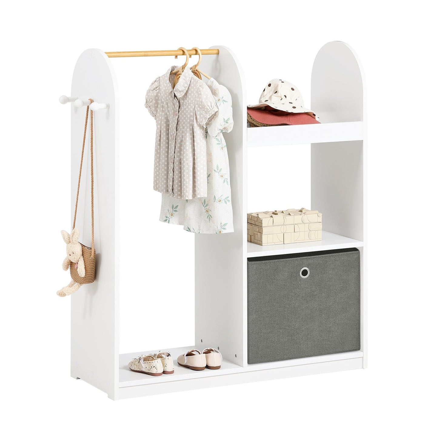 SoBuy Armoire enfant - 3 étagères 1 panier 3 crochets - blanc - 97 x 35 x 108 cm